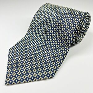 Foggia Silk Hand Made Men's Necktie Geometric Navy  Gold Square Pattern Stylish